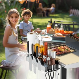 Josmimic Griddle Caddy for 28"/36" Blackstone/Weber/Char-Broil Griddle/Prep Cart, Space Saving Griddle Accessories, BBQ Grill Storage Organizer with Magnetic Holder & Paper Towel Holder & J-Hooks