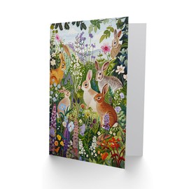 Artery8 Birthday Card Cute Bunny Rabbits Wildflower Meadow For Her Gran Sister Niece Daughter Wife Woman Greeting Card