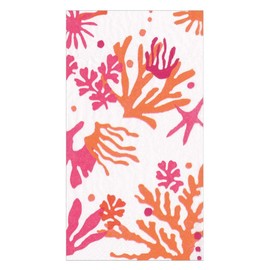 Caspari Matisse Guest Towel Napkins in Coral & Orange - 15 Per Package - 2 Packages