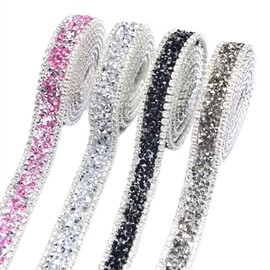 1 Yard Crystal Rhinestone Appliques, Rhinestone Ribbon Sparkle Crystal Diamond Wrap Roll Sewn or Hot Fix for Prom Dresses Belt Applique Hair Clip Collar Decoration (Silver)