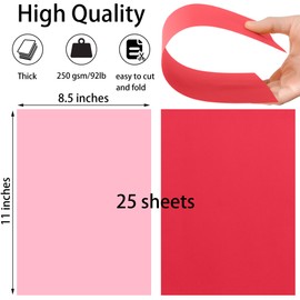 Twavang 25 Sheets Red and Pink Valentine's Day Cardstock Paper 8.5'' x 11'', 250gsm/92lb Thick Paper for Scrapbook, Invitations, Printing and DIY Cards