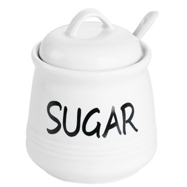HAOTOP Porcelain Sugar Bowl with Lid and Spoon 12oz (White)