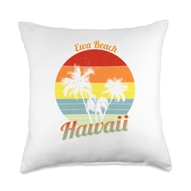 Ewa Beach Hawaii Vintage Beach Vacations EWA Beach Hawaii Retro Tropical Palm Trees Vacation Throw Pillow, 18x18, Multicolor