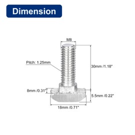 QUARKZMAN Pack of 10 Hammer Head Screws, T-Nut Screws, M8 x 30 mm Hammer Head Screw, T-Screw Insert Bolt for 4040 Series T-Nut Aluminium Profile, 304 Stainless Steel, Silver