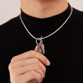 Rockyu Snake Necklace, Men's, Silver, Black Snake Pendant, Titanium Stainless Steel, Snake Shape, Infinity Hip Hop Skull Design, Amulet Accessories, 8 Letter Lucky Birthday Gift, Titanium, No Gemstone