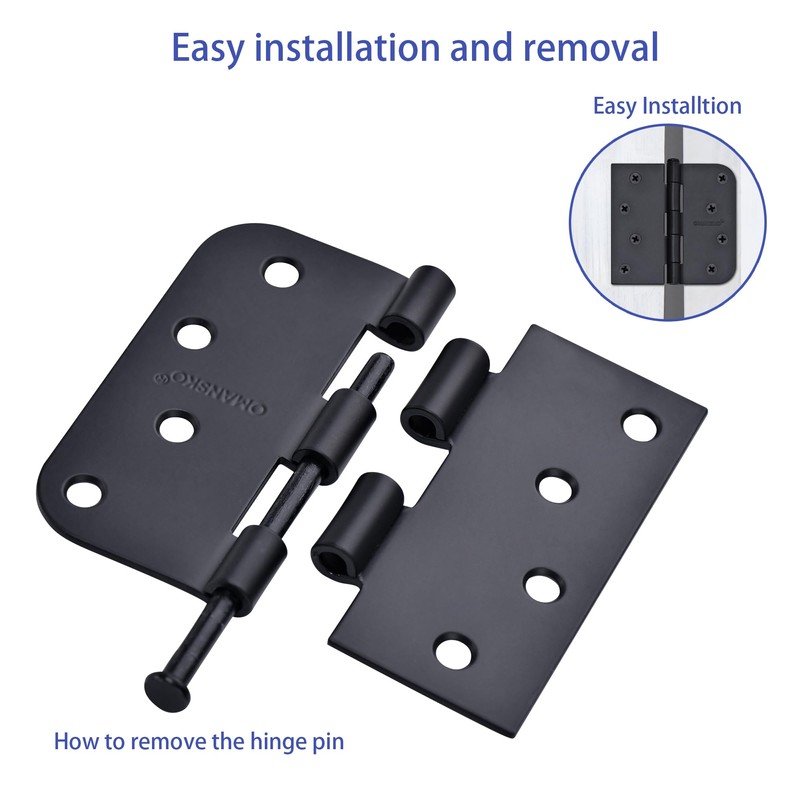 4 x 4 Inch Black Door Hinges, 18 Pack Matte