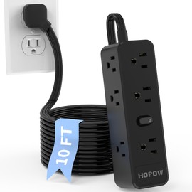 HOPOW Surge Protector Power Strip, 10 Ft Ultra Thin Flat Plug Extension Cord with 9 Widely AC Outlets, 1700 Joules, Wall Mount 3-Side Outlet Extender for Travel Home Office College Dorm, Black