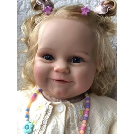 Wamdoll 24Inches Real Toddler Size Smiling Realistic Reborn Baby Doll in Soft Touch Vinyl, Real Life Newborn Princess Girl Collectible Art Dolls with Cloth Body
