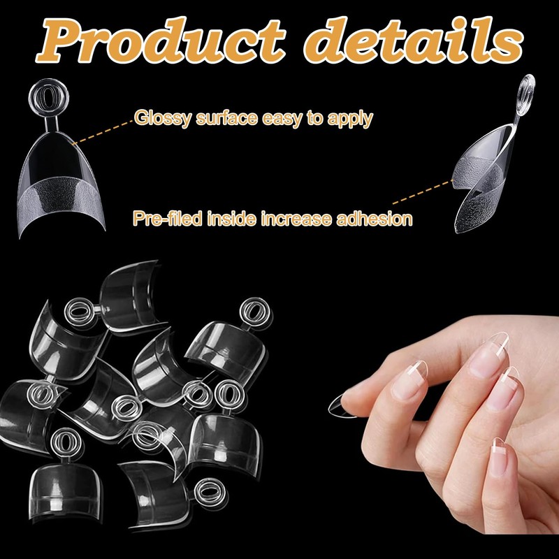 120 PCS Short Almond Nail Tips – Clear Press-On Acrylic