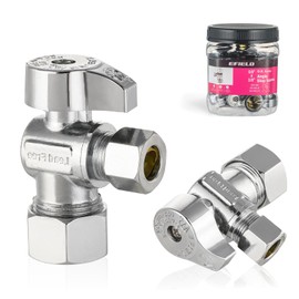 Pro 8-Pack EFIELD Angle Stop Valve 1/2" Nominal (5/8" OD) Compression x 3/8" OD, 1/4-Turn, Heavy-duty, Chrome Plated LF Brass