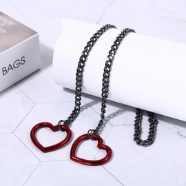 Cupimatch Women's Choker Necklace Lasso Necklace: Red Y Shape Tail Adjustable Slip Chain with Heart Pendant Stainless Steel Cuban Chain Rock Punk