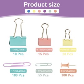 Office Supply Set, Paper Clips and Binder Clips Set, 320 Pcs Mixed Colors Office Clips Medium Small XS Binder Clips Paperclips Pushpins, Ideal Ofiice Supplies Kit for Home and School Use