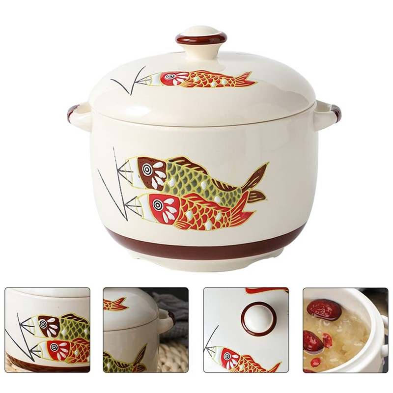 Cabilock 450ml Ceramic Stewing Pot with Lid Round Casserole Clay