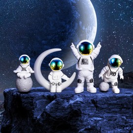 Jemey Astronaut Ornaments, 4pcs Resin Spaceman Statues Astronaut Figurine with Skateboard Desktop Ornaments, Astronaut Statues Decor Spaceman Sculpture Ornament for Car Home Office Decor (Multicolor)