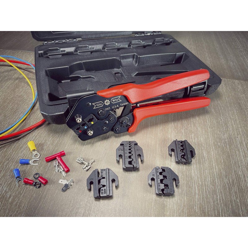 GIZWIZ Ergonomic Quick Change Ratchet Crimp Tool Kit with 5pcs