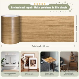Besezx Wood Grain Tape, 3.9" X15', Self Adhesive Wood Grain Repair Patch for Tables, Chairs, DIY,Baseboards, Doors, Windows, Floors and Furniture Renovation.（Natural Wood Grain）