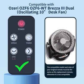 Replacement Remote Control For Ozeri OZF6 Brezza III High Velocity Desk Fan