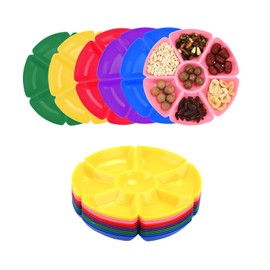 Zalaxt 12 Pcs Plastic Snack Serving Tray, 12 Inch Chip and Dip Serving Tray, 7-Section Compartment Platter, Food Platter for Snack, Nuts, Candy, Dried Fruit, Veggies