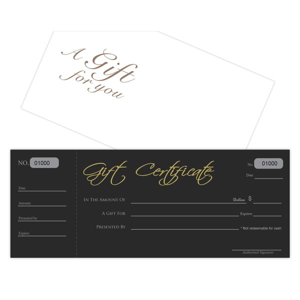 Blank Black Gift Certificates 25set, gift certificate for business, Comes