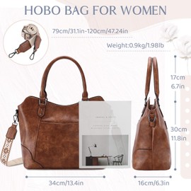 RAVUO Purse for Women, Vegan Leather Hobo Handbag Designer Ladies Fashion Crossbody Shoulder Bags With Detachable Guitar Strap Brown