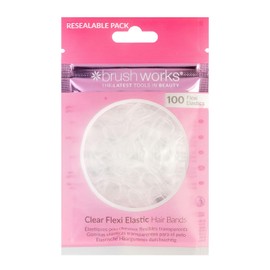Brushworks Flexi Elastic Hair Bands – 100-Pack Clear Stretch Hair Ties, Strong Hold, Thin Rubber Bands for Women, Girls, Men, Kids, Braids & All Hair Styles, Reusable, Resealable, Vegan & Cruelty-Free