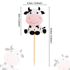Pack of 24 Cow Cupcake Toppers Happy Birthday Cupcake Decorations for Baby Shower Cow Farm Animal Zoo Themes Children Boys Girls Birthday Party Supplies