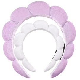 MIKITOYzone women Headband Sponge Headband for Washing Face Clouds Soft Hairband Makeup Headbands for Women Girls Shower Makeup Skincare (Purple-White)