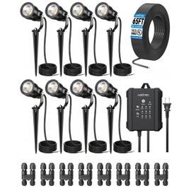 HIBOITEC All-in-One LED Landscape Lights, 5W Low Voltage Landscape Lighting Kit with Transformer, 65FT Wires and Connectors, Waterproof Outdoor Spot Lights for House Yard Trees Garden, 5000K, 8 Packs
