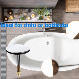 yivom Bath Chock Plug, Bath Plug 43 mm, Brass Drain Plug for Sink, Bathtub, Height Adjustable 45-55 mm