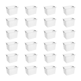 Sterilite 24-Pack Ultra Basket, Open Plastic Bins, Countertop, Cabinet and Closet Organizer, White, Deep