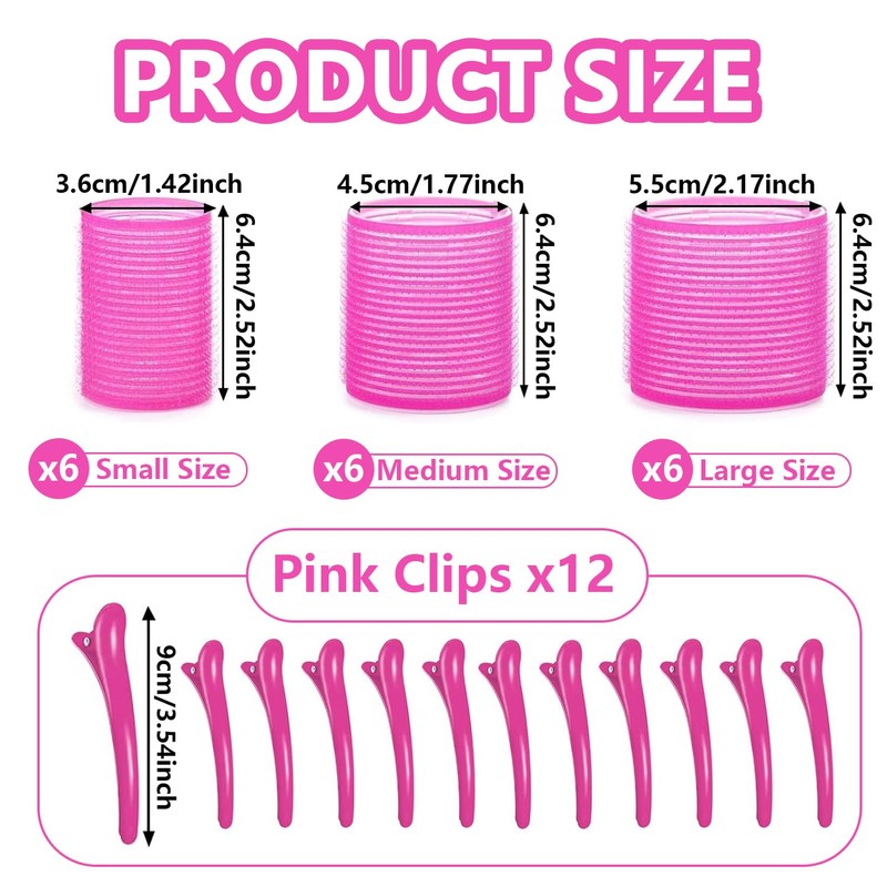 TopBine Self Grip Rollers Hair Curlers 30Pcs Set with 18Pcs