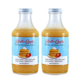 Uncle Bob's Butter Country Original Buttermilk Syrup for Pancakes and Waffles, Less Sugar, No Corn Syrup, Gluten Free, Made without Artificial Flavors, 16 fl oz Bottle/2 Pack
