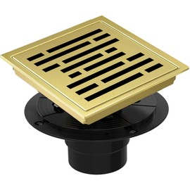 6 Inch Square Shower Floor Drain, Shower Drain Kit with Flange, Square Shower Drain, SUS 304 Stainless Steel Floor Drain,Brushed Gold