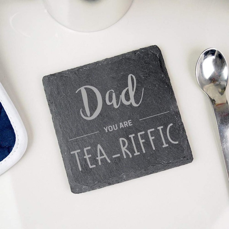 eBuyGB Engraved Drinks Slate Coaster, Tea-Riffic, Fathers Day, Dad Birthday