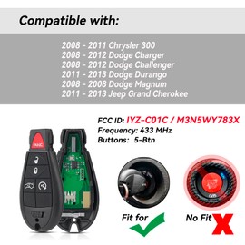 Key Fob Replacement Remote Key Kit for Dodge Grand Caravan 2009 2010 Dodge Journey Durango Chrysler Town and Country Key Kit IYZ-C01C M3N5WY783X