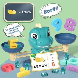 REMOKING Math Game for Kids,Balance Counting Dinosaur Toys for 3 4 5 6 7 8 Year old Boys&Gilrs,Abacus Toy&Spell Word Game with Flash Cards,Educational Toy Gift for Toddlers Kids Preschool Age 3+