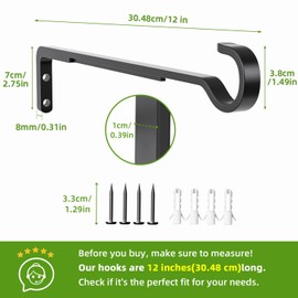 12 Inch Black Heavy Duty Outdoor Plant Hangers for Hanging Baskets, Iron Hanging Plant Brackets for Hanging Plants Outside, Metal Plant Hooks Plant Wall Hooks for Hanging Lantern, Bird Feeder (2 pcs)