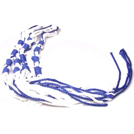 Holy Land Market Tzitzits Set of 4 - White with Blue Thread Tassels, Messianic Tzitzit, Royal Blue, Longer Blue Messiah Thread