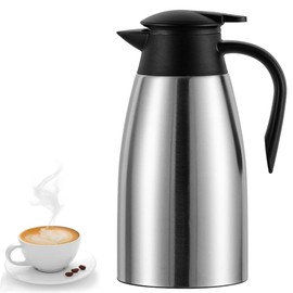 68 oz Thermal Coffee Carafe Stainless Steel, Insulated Coffee Carafe - Double Walled Vacuum Coffee Thermos Water Beverage Dispenser for Keeping12 Hour Hot/24 Hour Cold Water, Thermal carafe (Silver)