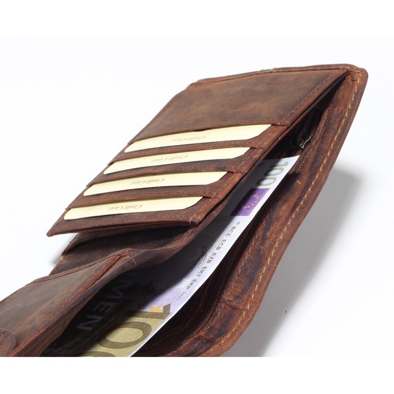 Greenburry Geldbörse zum Umhängen Leder Geldbeutel braun | 14x10,5x2,5cm