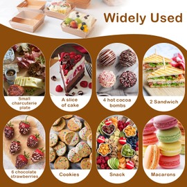 IFUCTYE 50 Pack Charcuterie Boxes with Clear Lids - Small Charcuterie Boxe 4 Inch Dessert Boxes for Presenting and Transporting an Assortment of Slice Cakes, Strawberries and Other Delicacies (Brown)