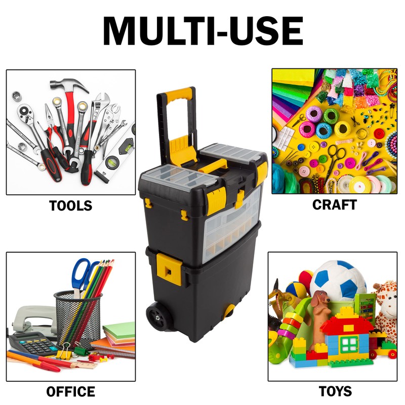 Rolling Tool Box with Wheels, Foldable Comfort Handle, and Removable
