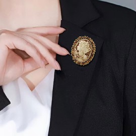 Vintage Style Cameo Victorian Lady Maiden Crystal Rhinestone Pin Brooch (Brown)