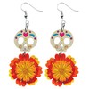 Aretes de Calavera de Dulce y Cempasuchil de Madera Pintado