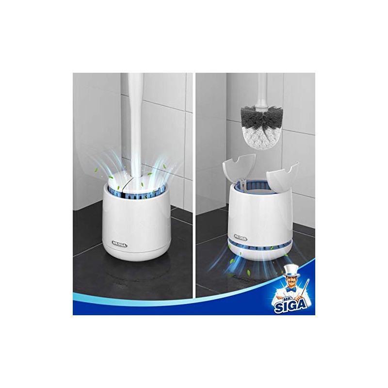 MR.SIGA Cepillo para Inodoro con Soporte, Mango Largo, Blanco, Paquete