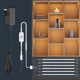 NIXALORETH Under Cabinet LED Strip Lights, 6 Packs 25W Dimmable 3000K Warm White, Touch Control with Memory, Anti-Glare for Kitchen Bookshelf Bottom Lighting