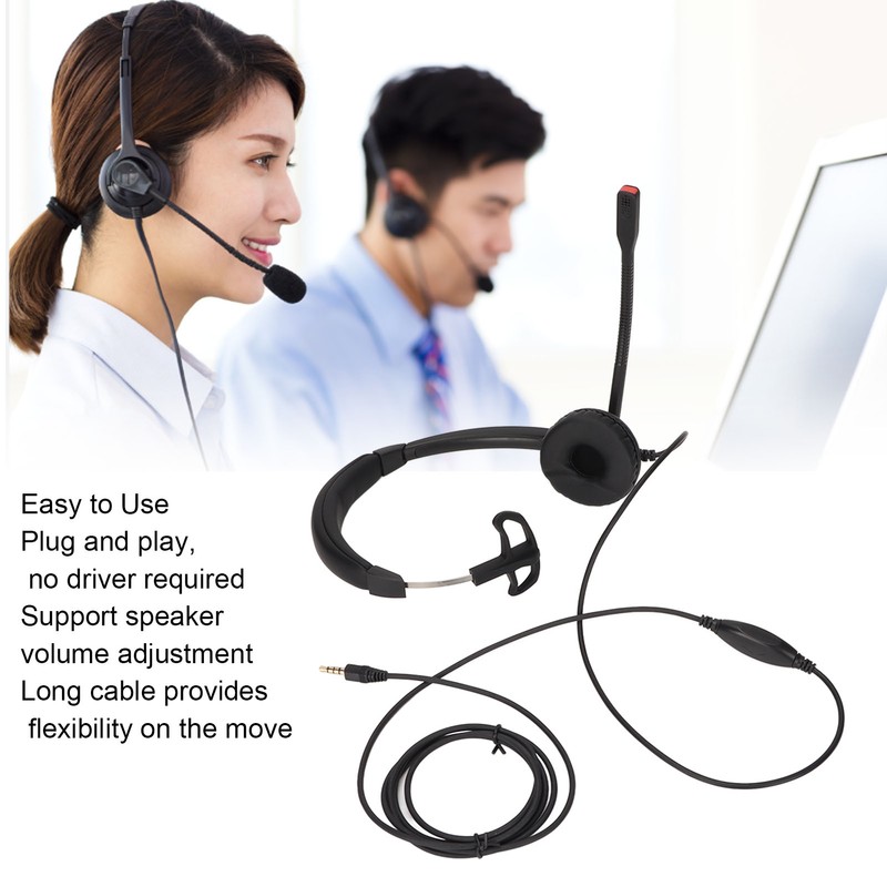 Telephone Headset Noise Reduction Volume Control 3.5mm Straight Plug Unilateral