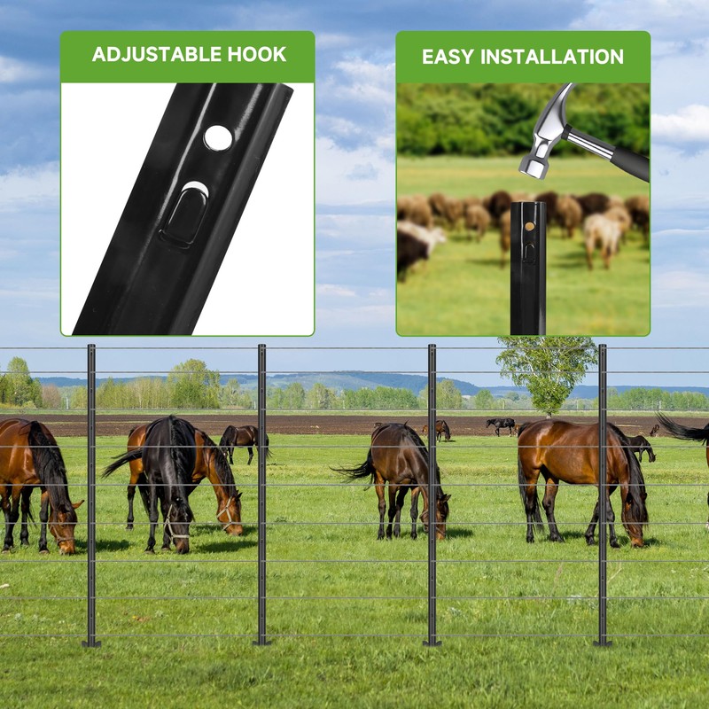 LYDTICK 10Pack Fence Posts 4.8Ft in Bulk, Metal Fence Stakes