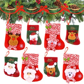 Taozoey Mini Christmas Stocking, 8-Piece Christmas Stocking Set, Small Christmas Stockings, 3D Santa Stocking, Santa Stocking for Fireplace, Wall, Candy Christmas Tree Decoration, Hanging (C)