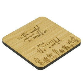 SHG at Home To Me You Are The World Engraved Oak Veneer Coaster for Mum. Sentimental Gift for Mom, for mum for mums, Beige, 9.8cm x 9.8cm